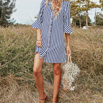 YESFASHION Women Spring New Single-breasted Striped Dress