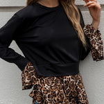 YESFASHION Women Clothing Round Neck Women Tops Leopard T-shirt