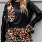 YESFASHION Women Clothing Round Neck Women Tops Leopard T-shirt