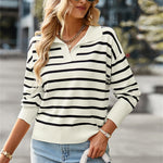 YESFASHION Striped Sweater Soft Andcomfortable Warm Top Casual Women
