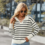 YESFASHION Striped Sweater Soft Andcomfortable Warm Top Casual Women