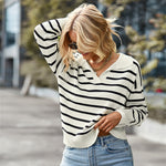 YESFASHION Striped Sweater Soft Andcomfortable Warm Top Casual Women