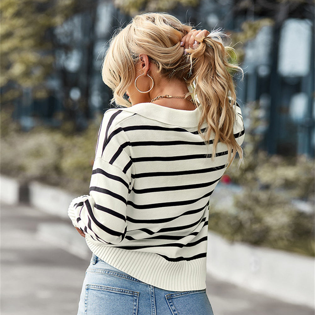 YESFASHION Striped Sweater Soft Andcomfortable Warm Top Casual Women