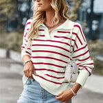 YESFASHION Striped Sweater Soft Andcomfortable Warm Top Casual Women