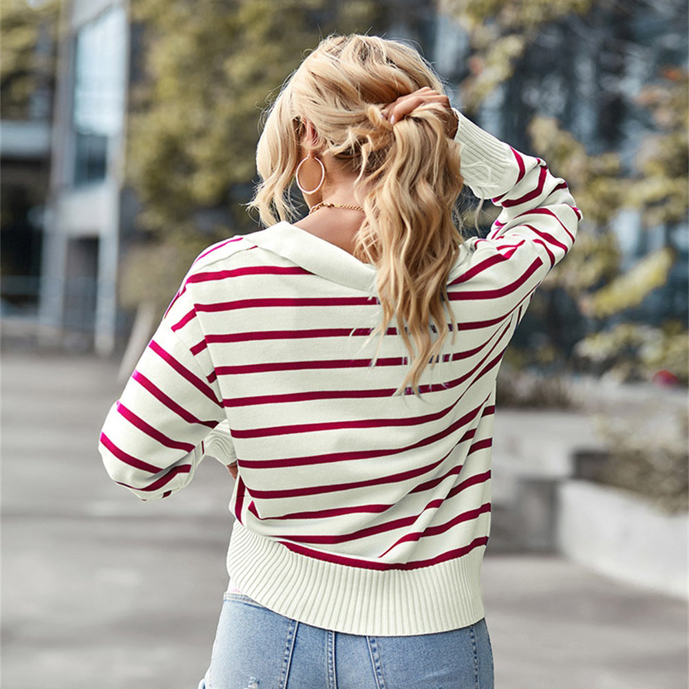 YESFASHION Striped Sweater Soft Andcomfortable Warm Top Casual Women