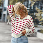 YESFASHION Striped Sweater Soft Andcomfortable Warm Top Casual Women