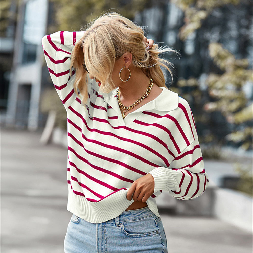 YESFASHION Striped Sweater Soft Andcomfortable Warm Top Casual Women
