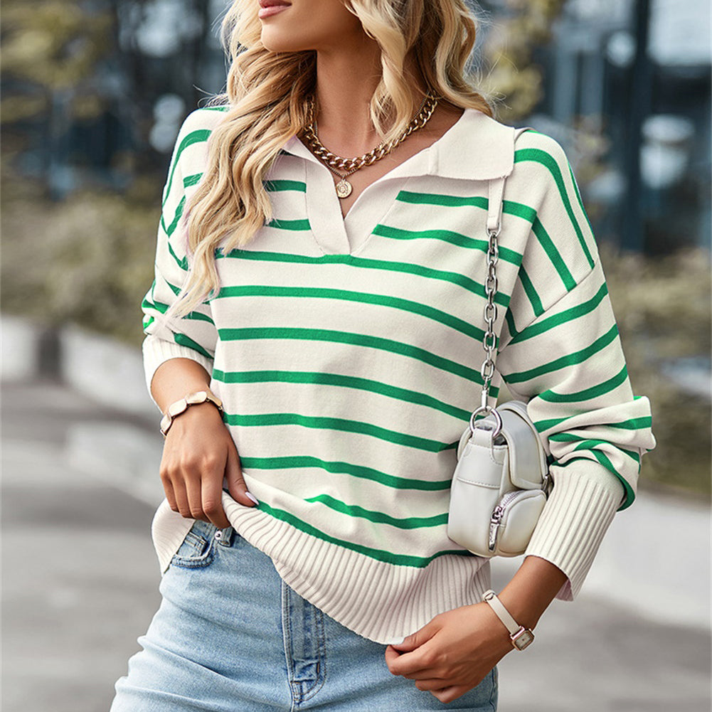 YESFASHION Striped Sweater Soft Andcomfortable Warm Top Casual Women