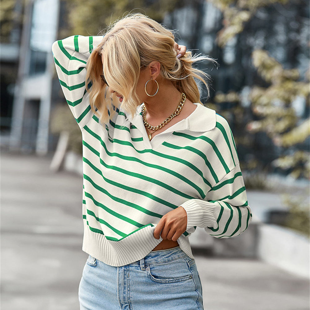 YESFASHION Striped Sweater Soft Andcomfortable Warm Top Casual Women