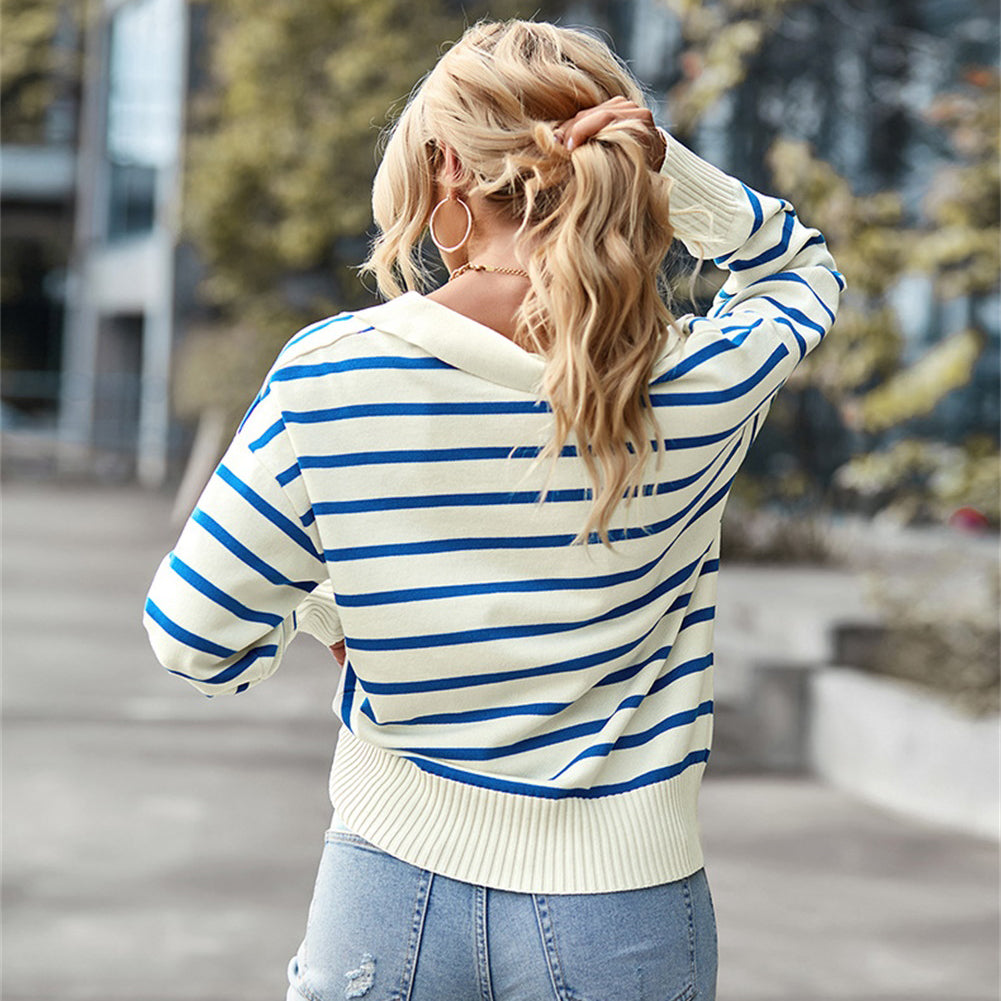 YESFASHION Striped Sweater Soft Andcomfortable Warm Top Casual Women