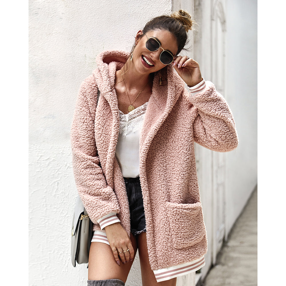 YESFASHION Women Clothing Winter New Hooded Fur Coat Long Tops PBY-0Y05
