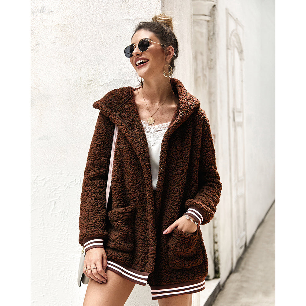 YESFASHION Women Clothing Winter New Hooded Fur Coat Long Tops PBY-0Y05