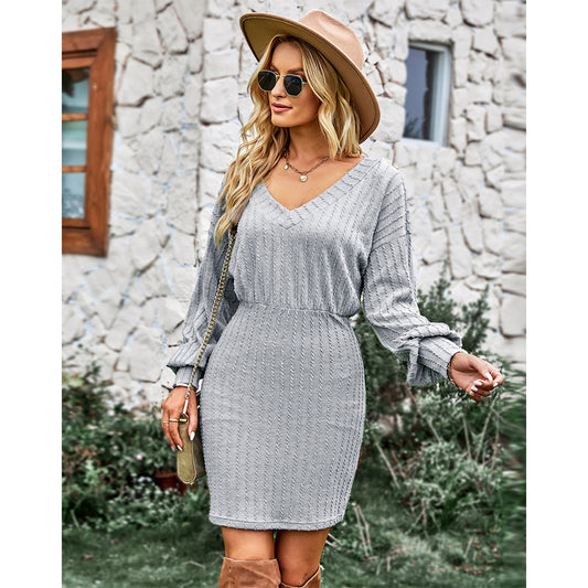 Women Casual Dress Winter Long-sleeved Hip Skirt Clothing Dress PBY-0Y0C