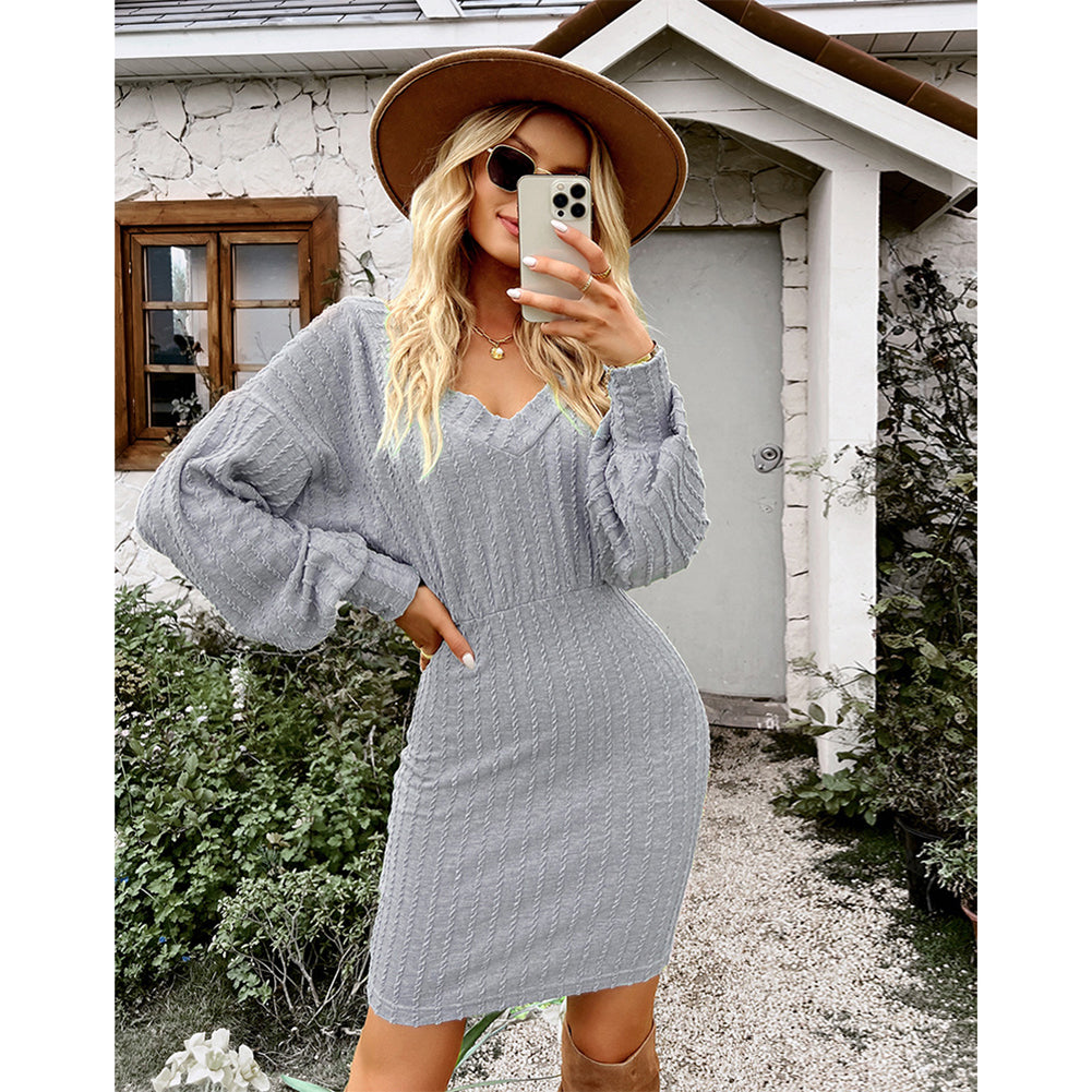 Women Casual Dress Winter Long-sleeved Hip Skirt Clothing Dress PBY-0Y0C
