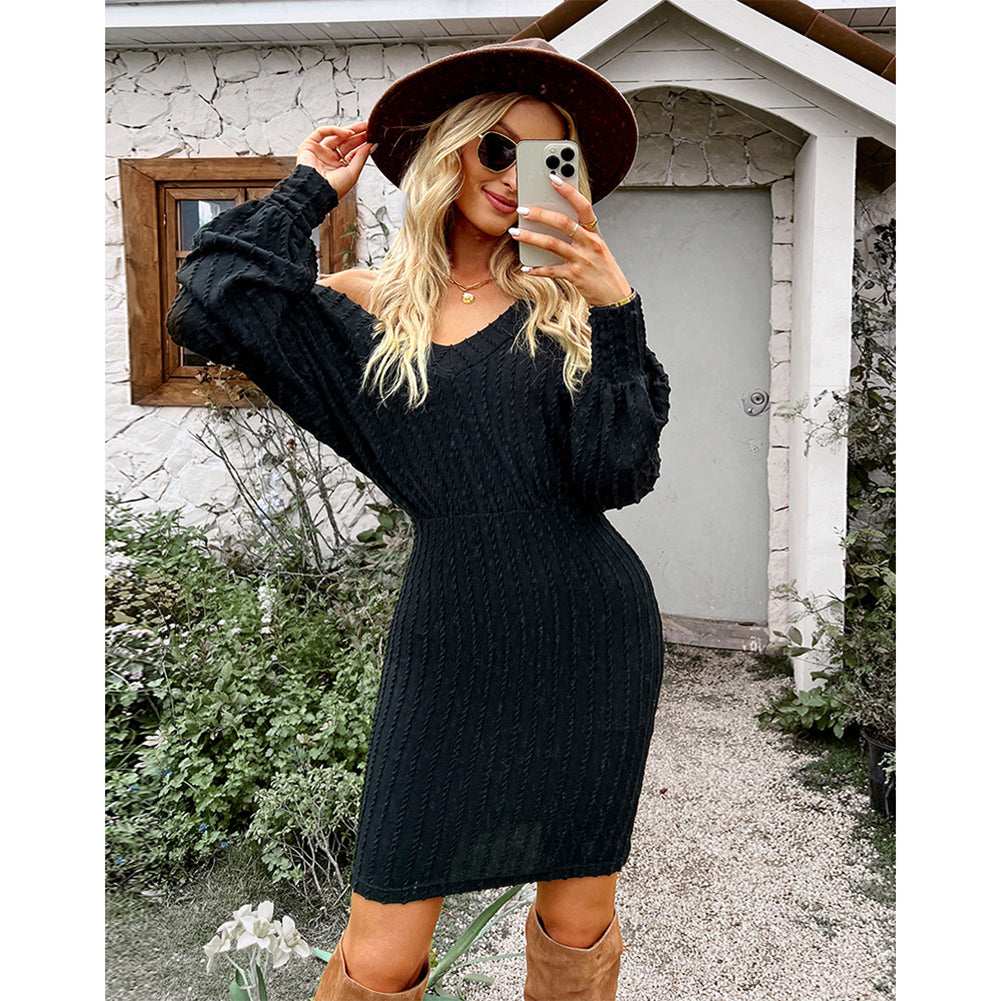 Women Casual Dress Winter Long-sleeved Hip Skirt Clothing Dress PBY-0Y0C