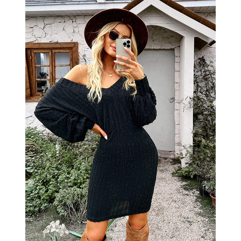 Women Casual Dress Winter Long-sleeved Hip Skirt Clothing Dress PBY-0Y0C