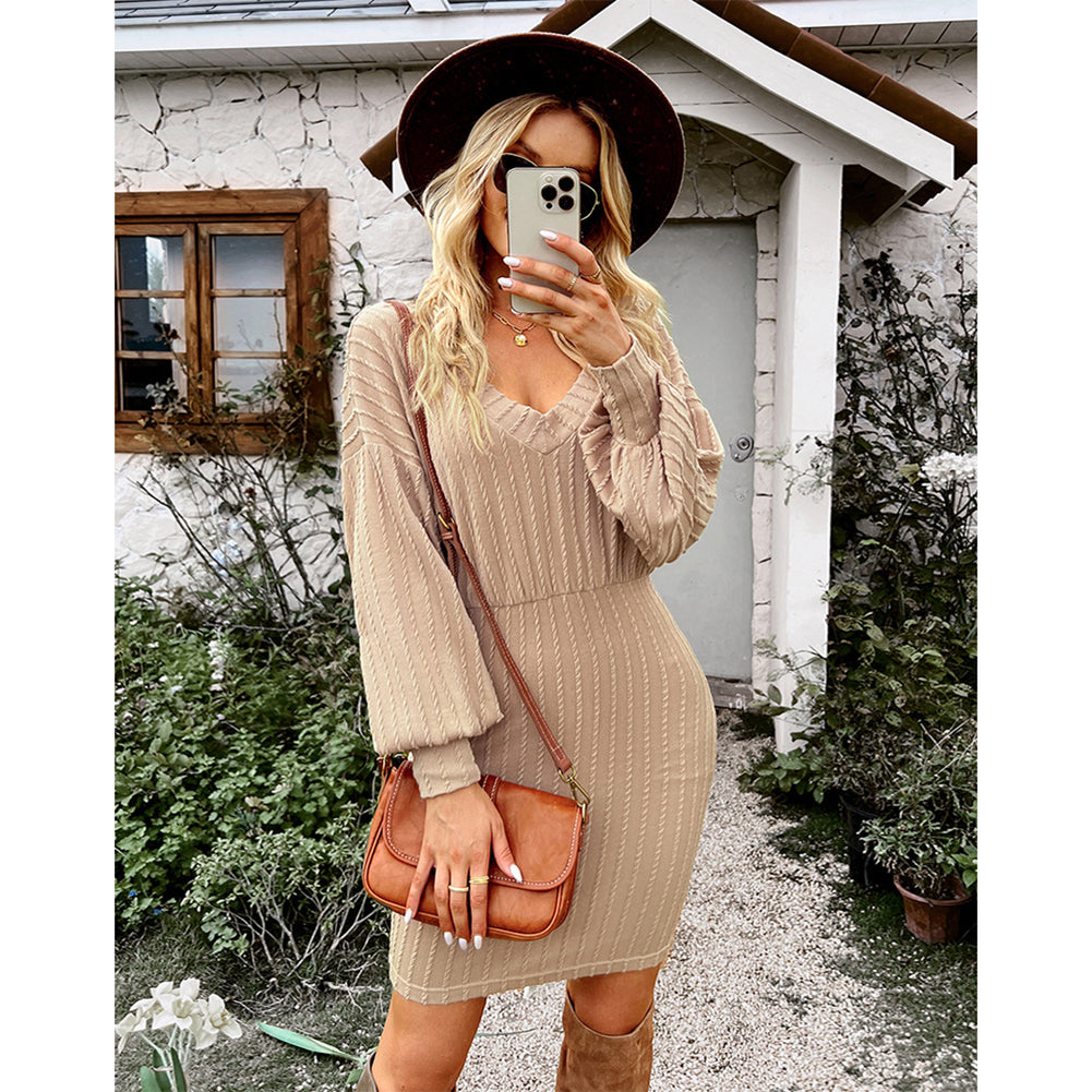 Women Casual Dress Winter Long-sleeved Hip Skirt Clothing Dress PBY-0Y0C