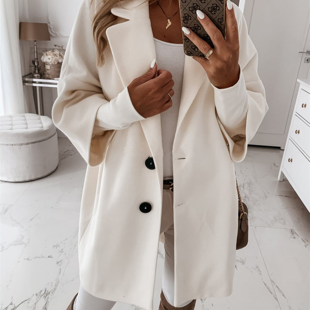 YESFASHION Women Woolen Coats Autumn Winter 3/4 Sleeve Jacket