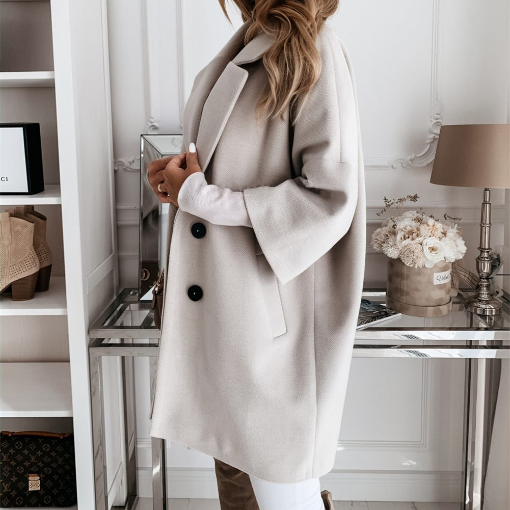 YESFASHION Women Woolen Coats Autumn Winter 3/4 Sleeve Jacket