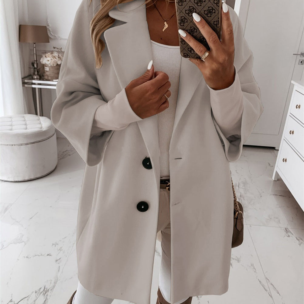 YESFASHION Women Woolen Coats Autumn Winter 3/4 Sleeve Jacket