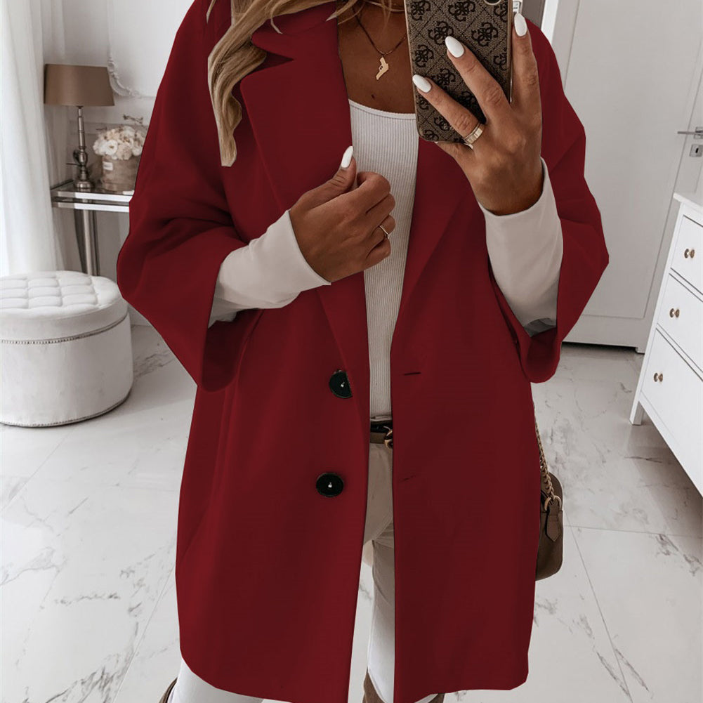 YESFASHION Women Woolen Coats Autumn Winter 3/4 Sleeve Jacket