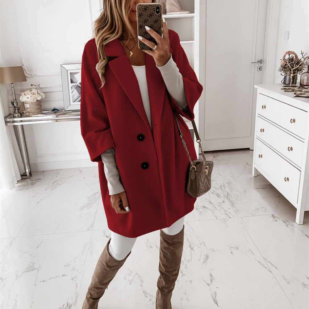 YESFASHION Women Woolen Coats Autumn Winter 3/4 Sleeve Jacket