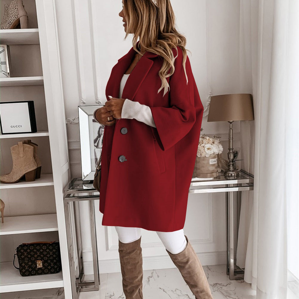 YESFASHION Women Woolen Coats Autumn Winter 3/4 Sleeve Jacket