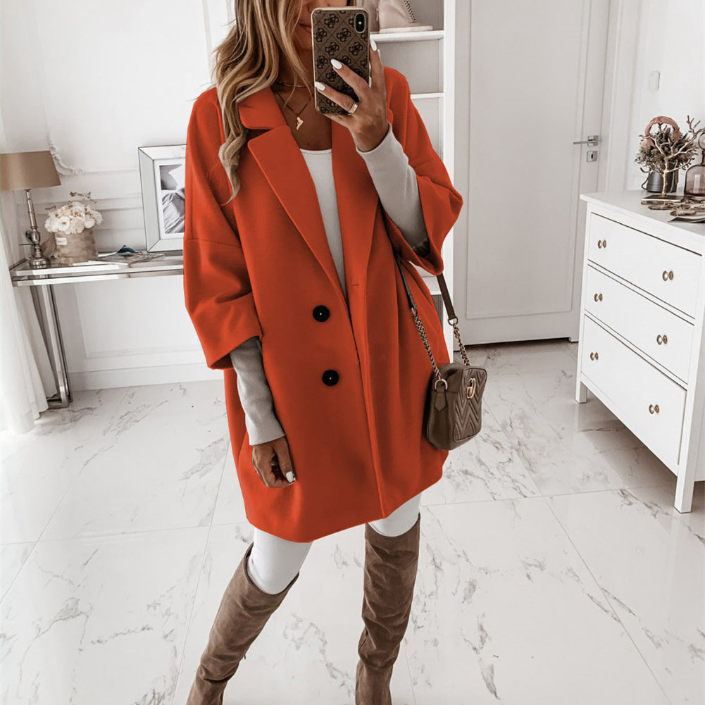 YESFASHION Women Woolen Coats Autumn Winter 3/4 Sleeve Jacket