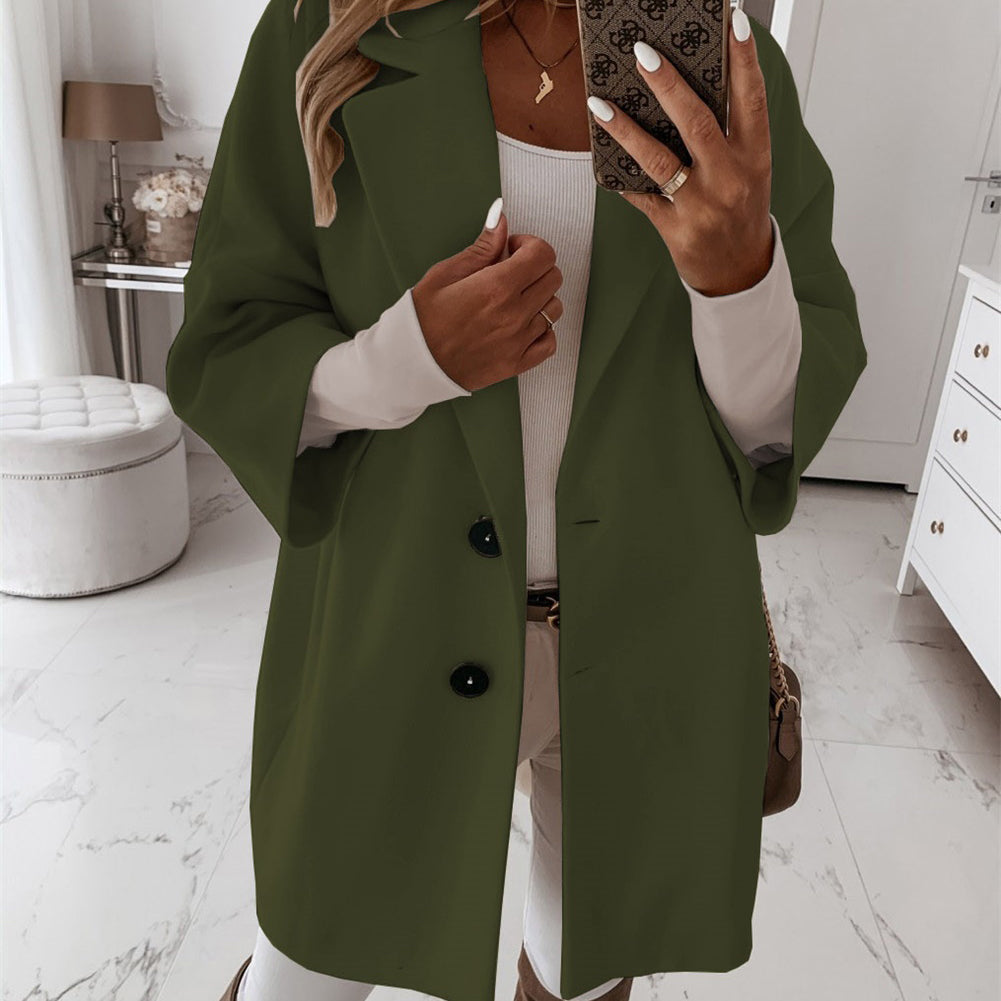 YESFASHION Women Woolen Coats Autumn Winter 3/4 Sleeve Jacket