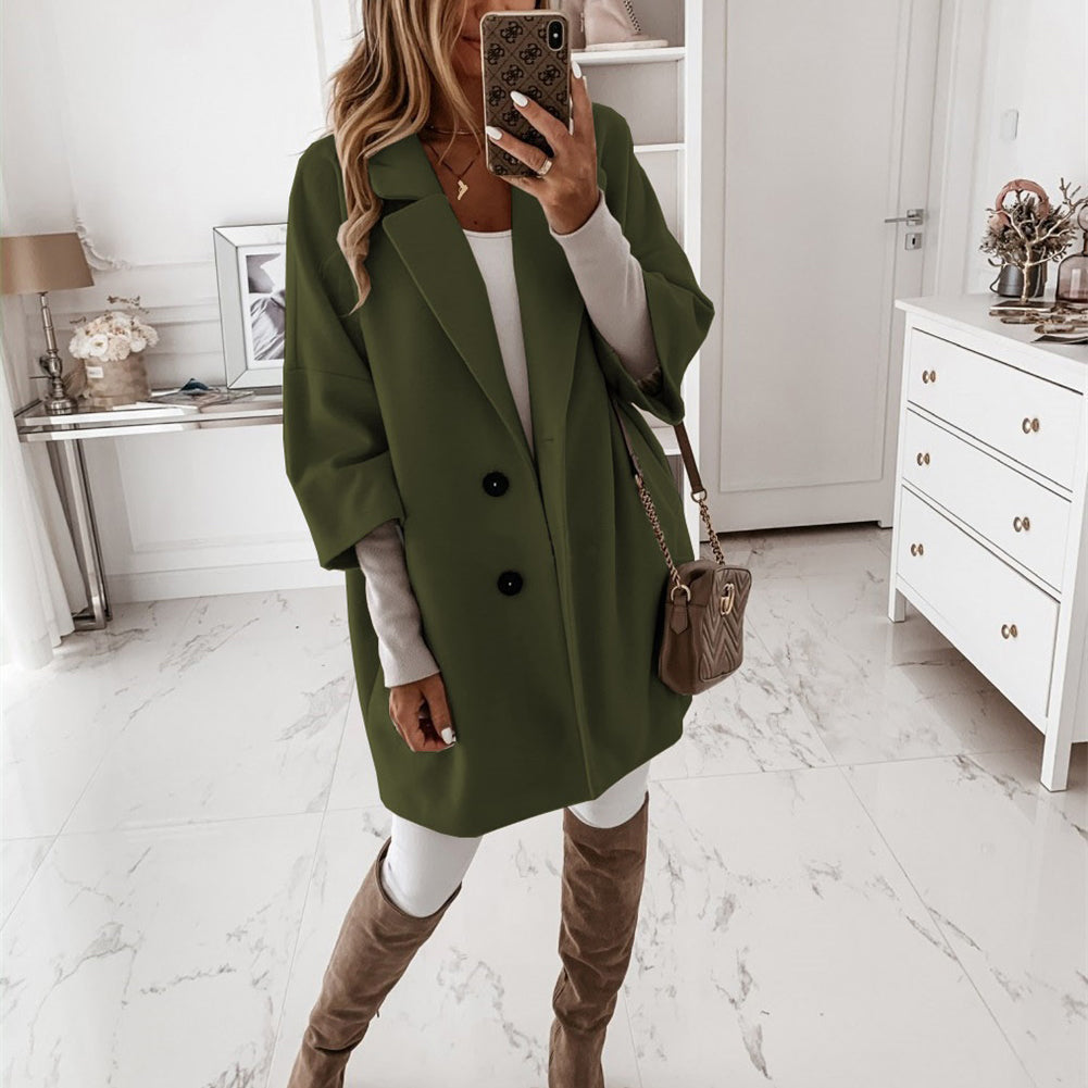 YESFASHION Women Woolen Coats Autumn Winter 3/4 Sleeve Jacket