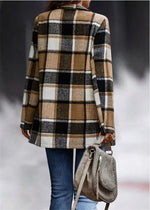 YESFASHION Women's Loose Plaid Print Long-sleeved Pocket Woolen Tops