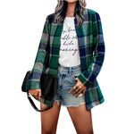 YESFASHION Women's Loose Plaid Print Long-sleeved Pocket Woolen Tops
