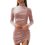 YESFASHION Suede Drawstring Turtleneck Dress Women Skirt