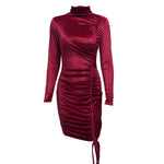 YESFASHION Suede Drawstring Turtleneck Dress Women Skirt