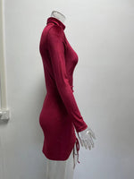 YESFASHION Suede Drawstring Turtleneck Dress Women Skirt