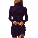 YESFASHION Suede Drawstring Turtleneck Dress Women Skirt