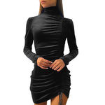 YESFASHION Suede Drawstring Turtleneck Dress Women Skirt