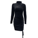 YESFASHION Suede Drawstring Turtleneck Dress Women Skirt