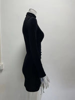 YESFASHION Suede Drawstring Turtleneck Dress Women Skirt