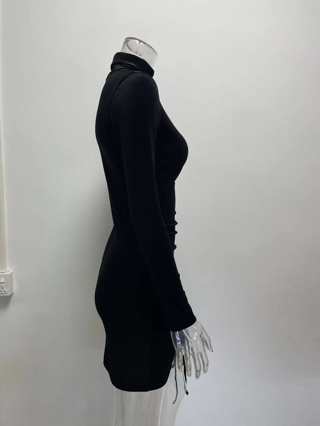 YESFASHION Suede Drawstring Turtleneck Dress Women Skirt