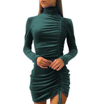 YESFASHION Suede Drawstring Turtleneck Dress Women Skirt