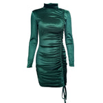 YESFASHION Suede Drawstring Turtleneck Dress Women Skirt