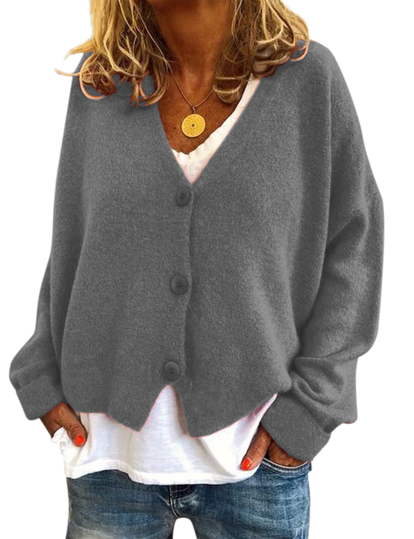 YESFASHION Women Clothing Casual Loose Sweaters Knitted Cardigan