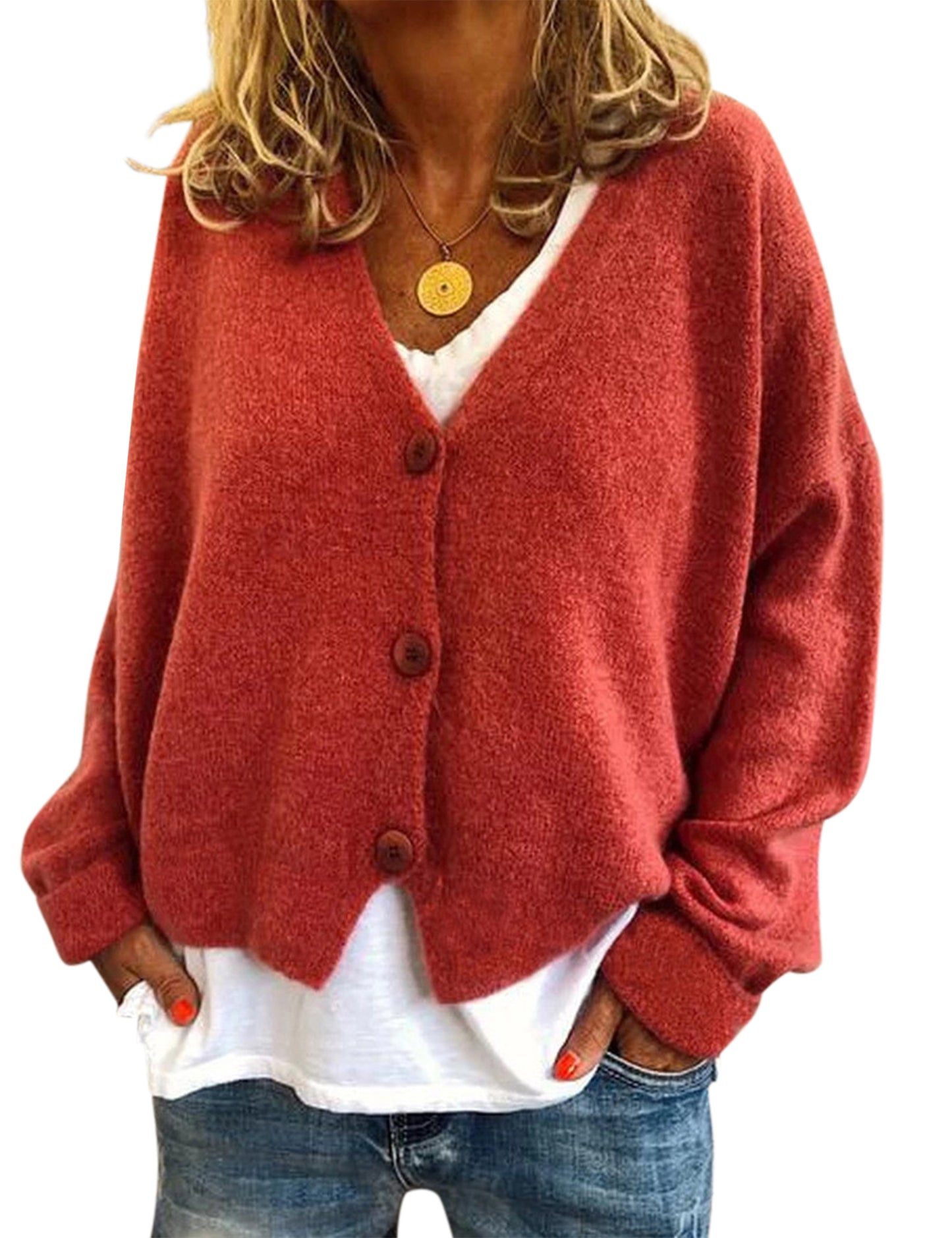 YESFASHION Women Clothing Casual Loose Sweaters Knitted Cardigan