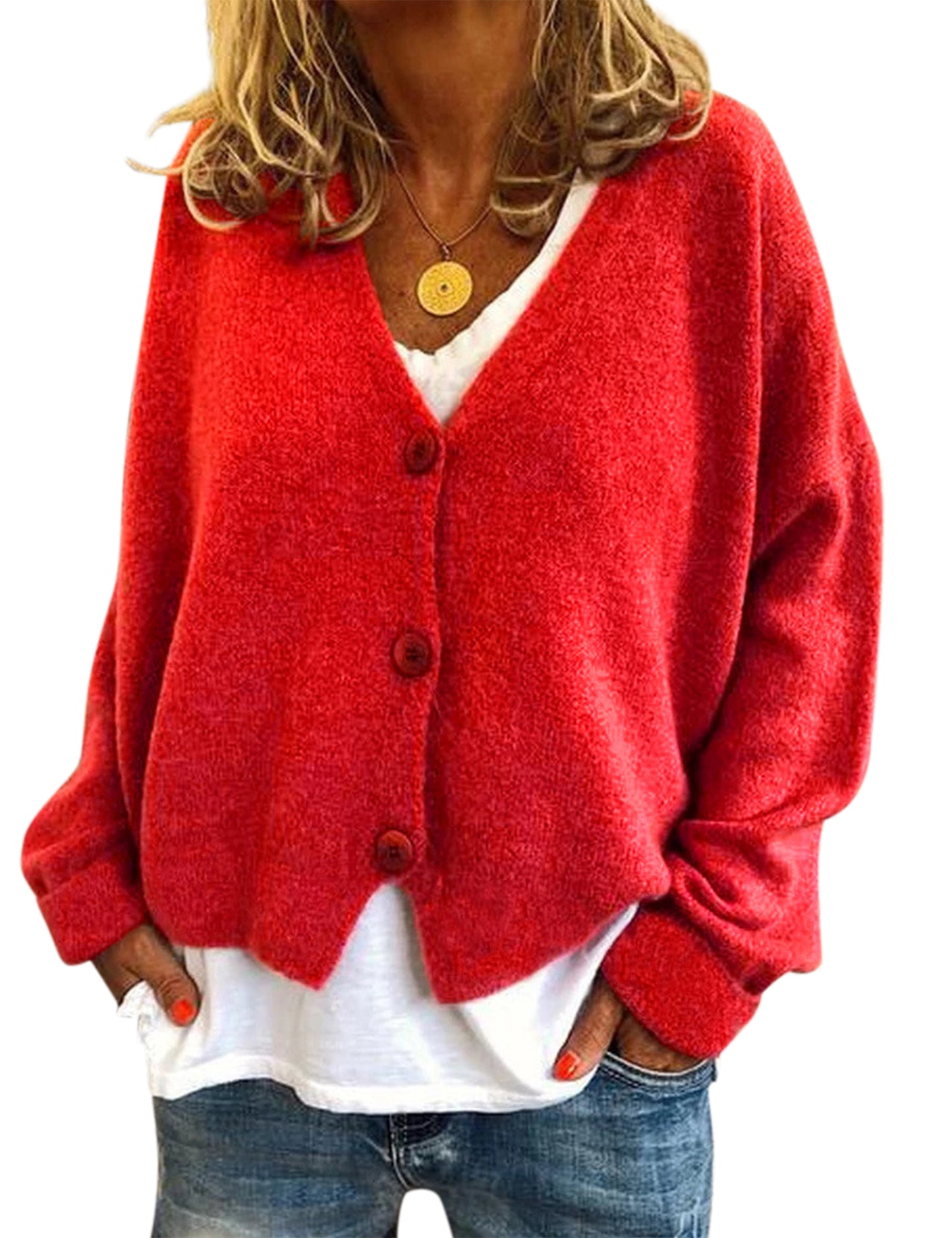 YESFASHION Women Clothing Casual Loose Sweaters Knitted Cardigan