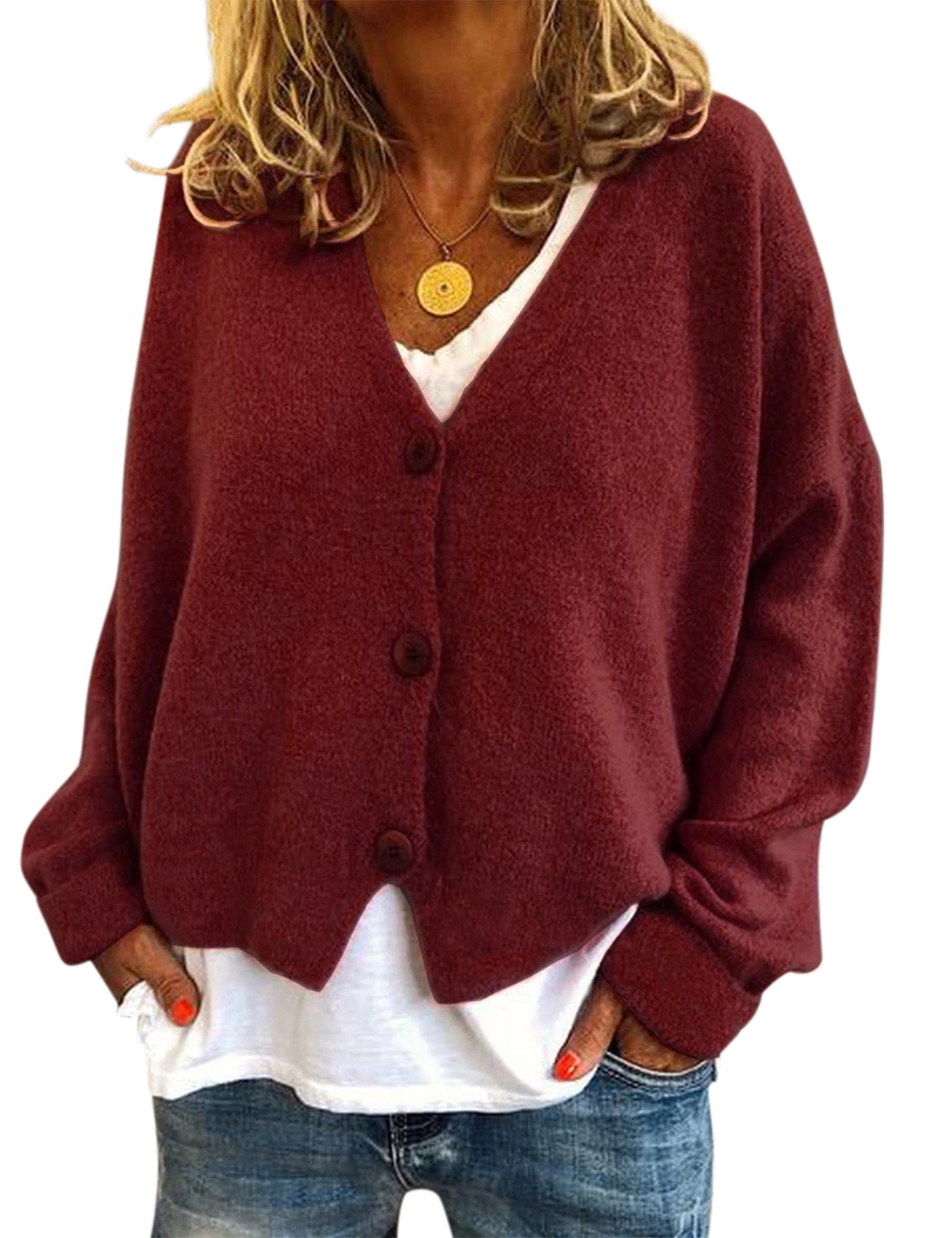 YESFASHION Women Clothing Casual Loose Sweaters Knitted Cardigan