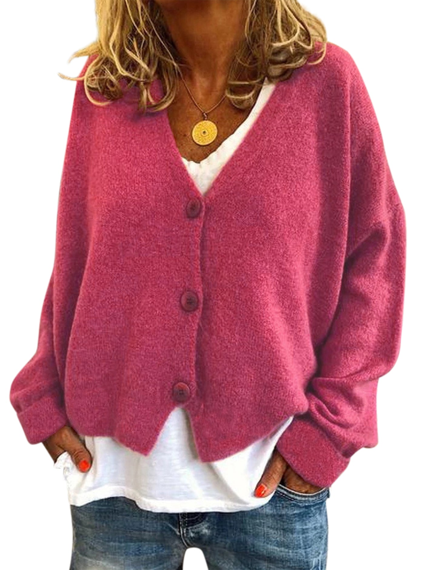 YESFASHION Women Clothing Casual Loose Sweaters Knitted Cardigan