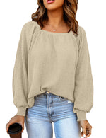 YESFASHION Square Neck Loose Casual Knitted Sweater Tops