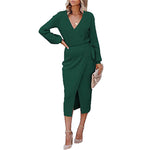 YESFASHION Women Dresses Cross Border Elegant V-neck Knitted Dress