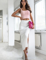 YESFASHION New Button Slit Temperament Pit Strip Ribbed Skirt